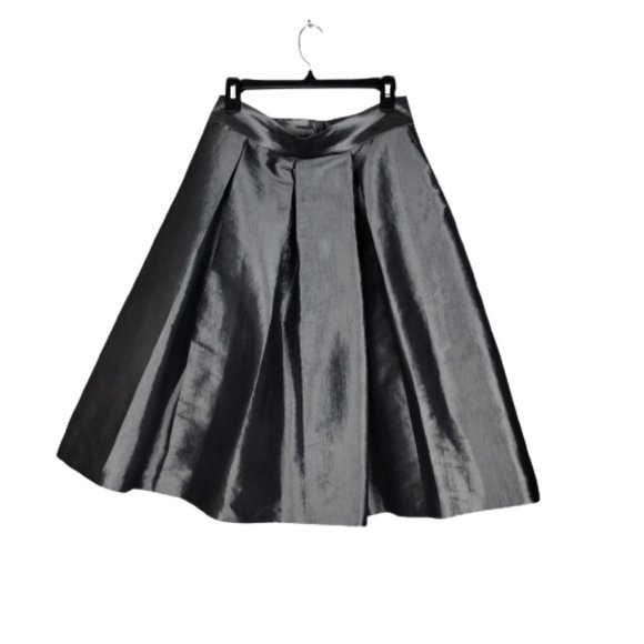 Ronni Nicole Dresses & Skirts - Ronni Nicole Womens Midi Flared Metallic Silver Pleated Flared Skirt Sz 12